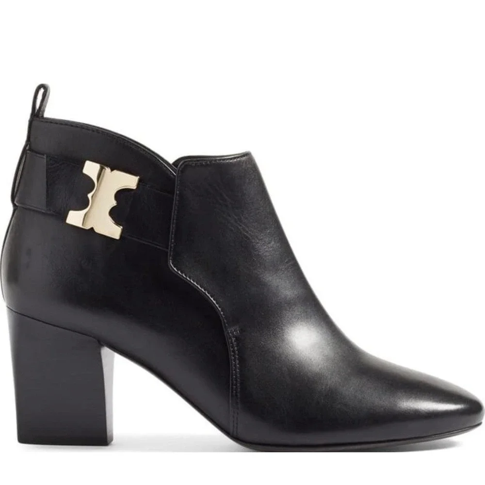 TORY BURCH Gemini Link Black‎ Ankle Heeled Booties Women Size 10.5